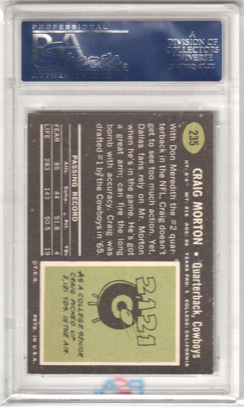 CRAIG MORTON 1969 Topps 235 PSA 7 NM - COWBOYS - Columbia Hobby - Sports Card Boxes - Toploaders - Card Savers