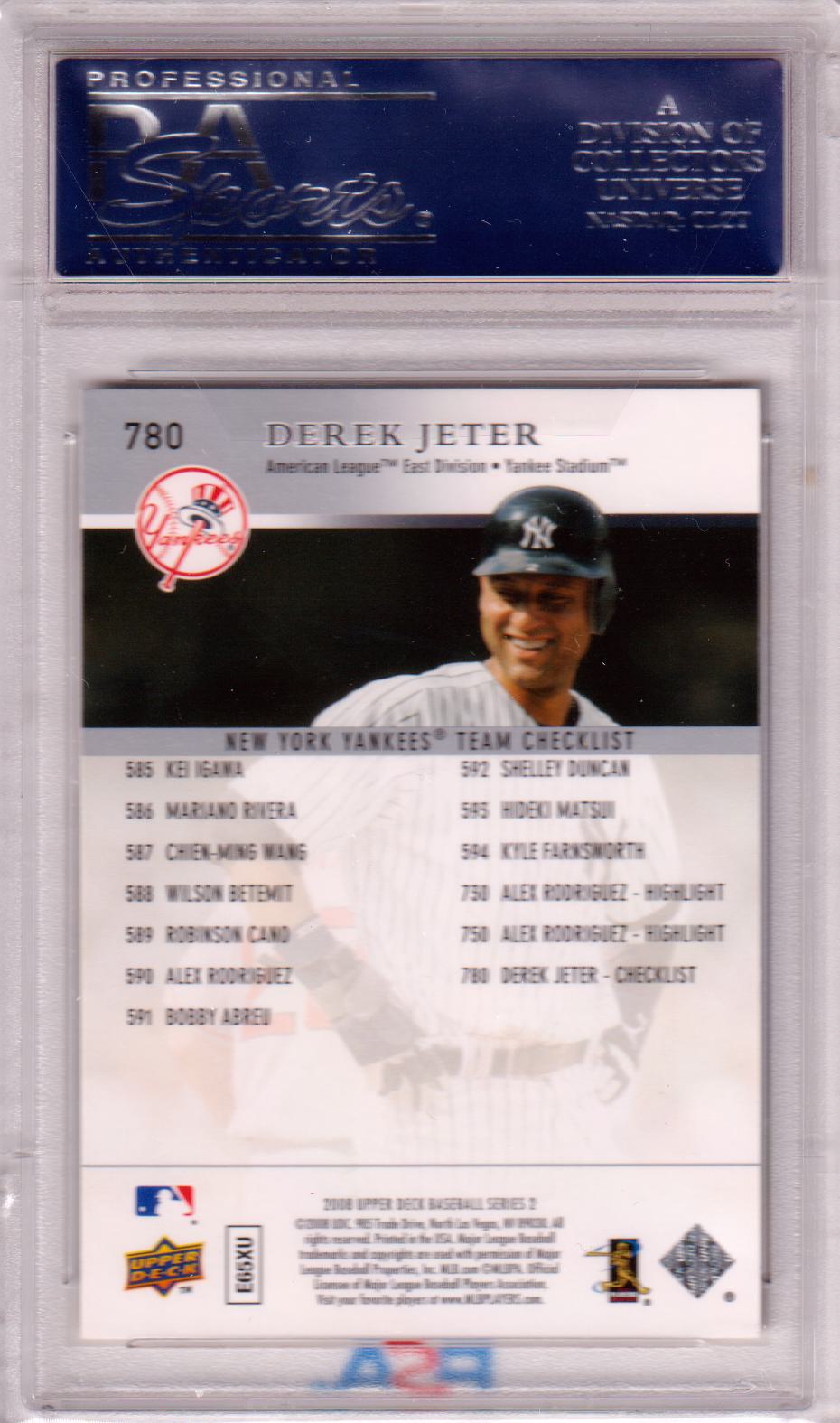 DEREK JETER 2008 Upper Deck #780 PSA 10 GEM MINT - YANKEES