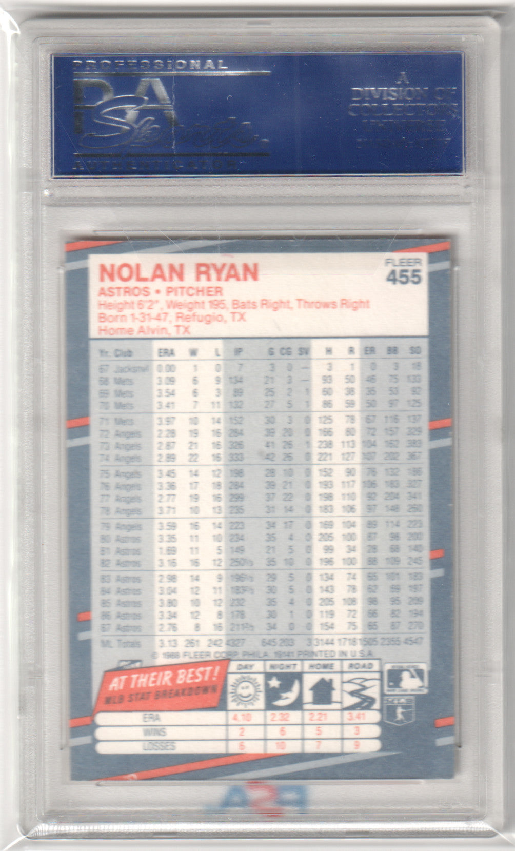 NOLAN RYAN 1988 Fleer Glossy #455 PSA 10 GEM MINT - ASTROS