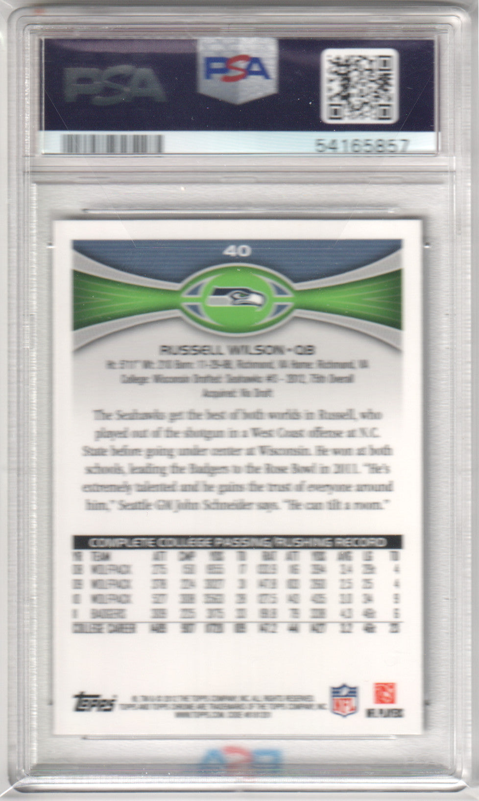 RUSSELL WILSON 2012 Topps Chrome RC Rookie #40 Stands In Background PSA 9 MINT
