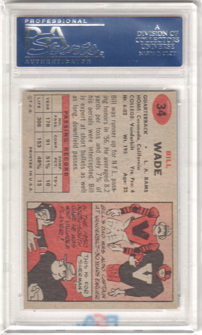 BILL WADE 1957 Topps #34 PSA 7 NM - RAMS