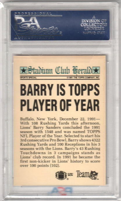 BARRY SANDERS 1991 Topps Stadium Club Members Only PSA 10 GEM MINT - LIONS