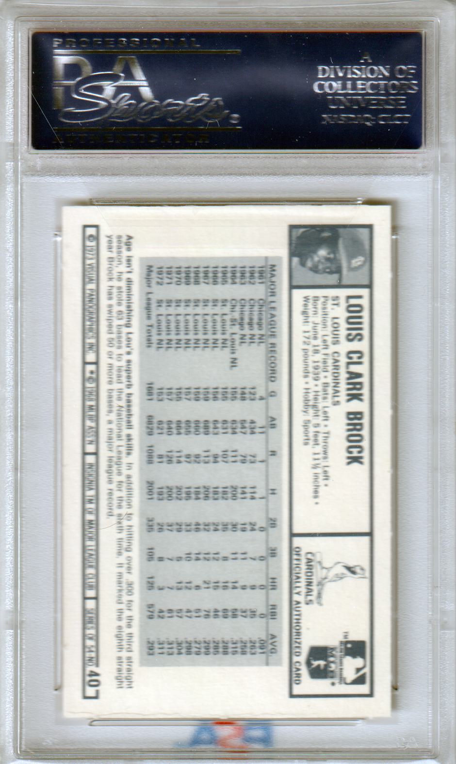 LOU BROCK 1973 Kellogg's Pro Super Stars #40 PSA 9 MINT - CARDINALS