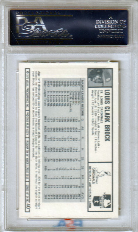 LOU BROCK 1973 Kellogg's Pro Super Stars #40 PSA 9 MINT - CARDINALS