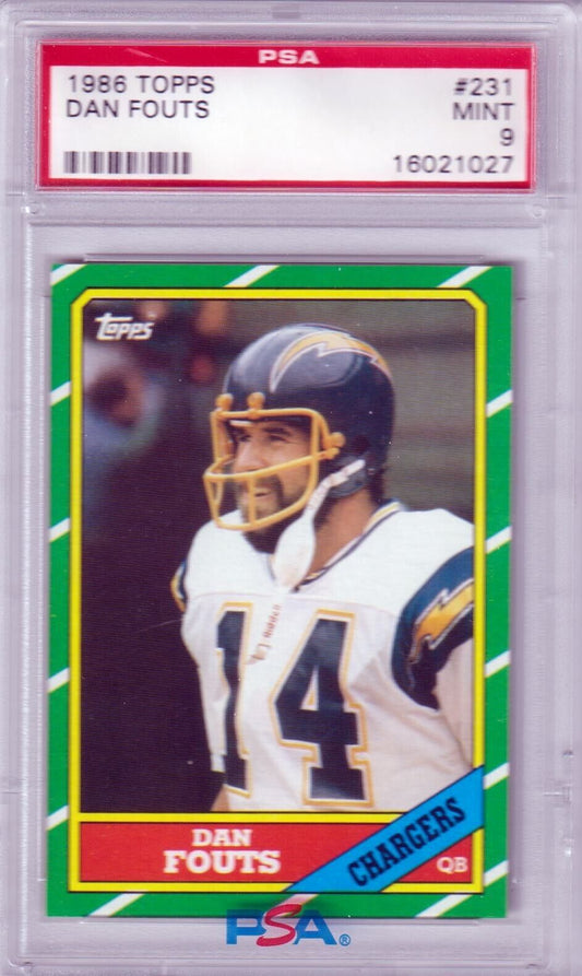 DAN FOUTS 1986 Topps #231 PSA 9 MINT - CHARGERS - Columbia Hobby - Sports Card Boxes - Toploaders - Card Savers