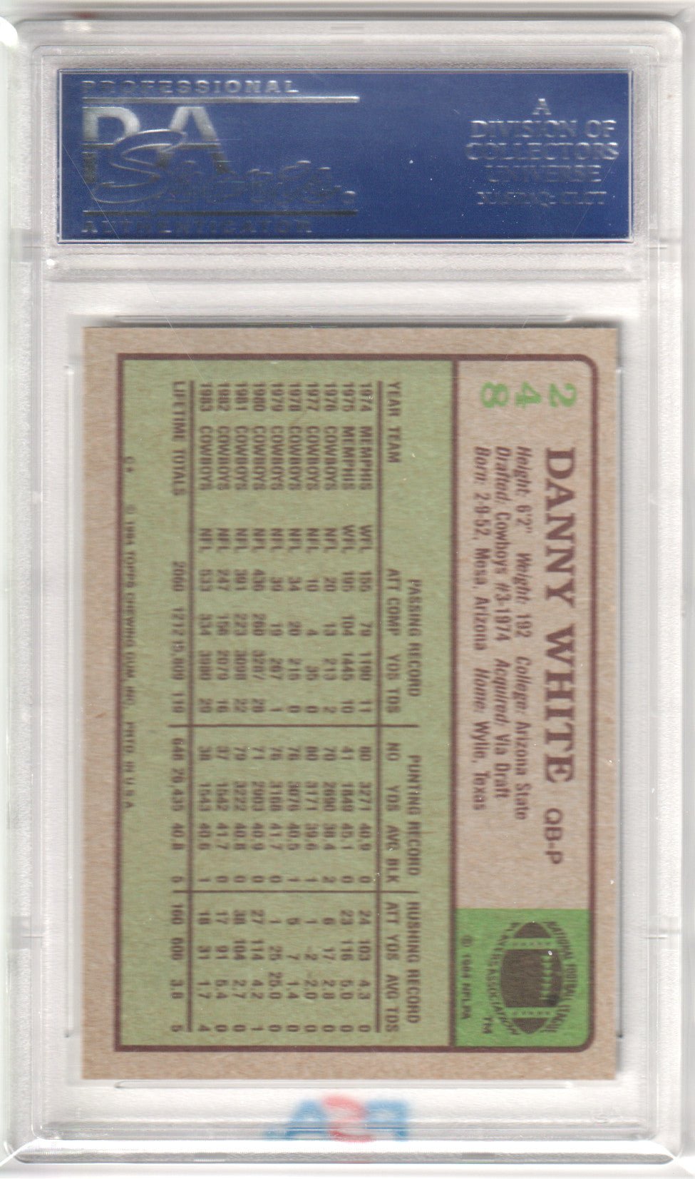 DANNY WHITE 1984 Topps 248 PSA 9 MINT - COWBOYS - Columbia Hobby - Sports Card Boxes - Toploaders - Card Savers