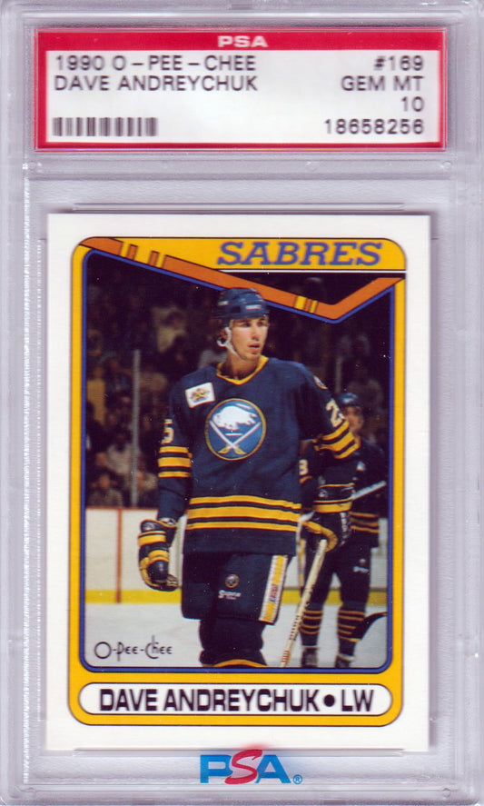 DAVE ANDREYCHUK 1990 - 1 O - Pee - Chee #169 PSA 10 GEM MINT - SABRES POP 4 - Columbia Hobby - Sports Card Boxes - Toploaders - Card Savers