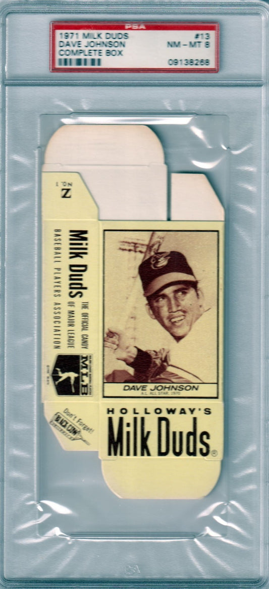 DAVE JOHNSON 1971 Milk Duds Complete Box #13 PSA 8 NM - MT - ORIOLES - Columbia Hobby - Sports Card Boxes - Toploaders - Card Savers