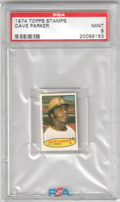 DAVE PARKER 1974 Topps Stamps RC Rookie PSA 9 MINT - PIRATES Pop 9 - Columbia Hobby - Sports Card Boxes - Toploaders - Card Savers