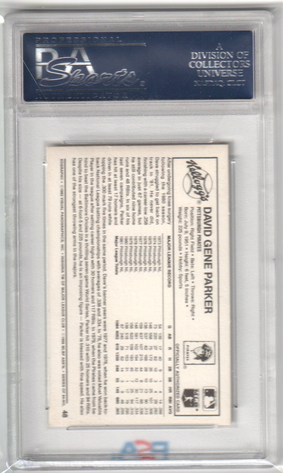 DAVE PARKER 1982 Kellogg's 3D Super Stars #48 PSA 10 GEM MINT - PIRATES - Columbia Hobby - Sports Card Boxes - Toploaders - Card Savers