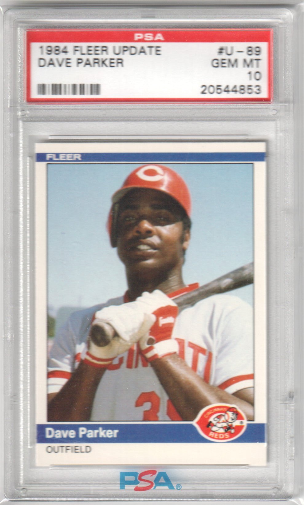 DAVE PARKER 1984 Fleer Update #U - 89 PSA 10 GEM MINT - REDS - Columbia Hobby - Sports Card Boxes - Toploaders - Card Savers
