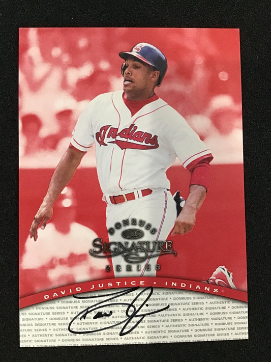 David Justice 1997 Donruss Signature Series Autographs Cleveland Indians - Columbia Hobby - Sports Card Boxes - Toploaders - Card Savers