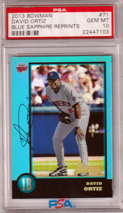DAVID ORTIZ 2013 Bowman Blue Sapphire Reprints #71 PSA 10 GEM MINT RED SOX - Columbia Hobby - Sports Card Boxes - Toploaders - Card Savers