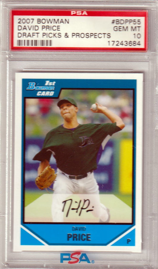 DAVID PRICE 2007 Bowman Draft Picks 1st RC Rookie #BDPP55 PSA 10 GEM MINT RAYS - Columbia Hobby - Sports Card Boxes - Toploaders - Card Savers