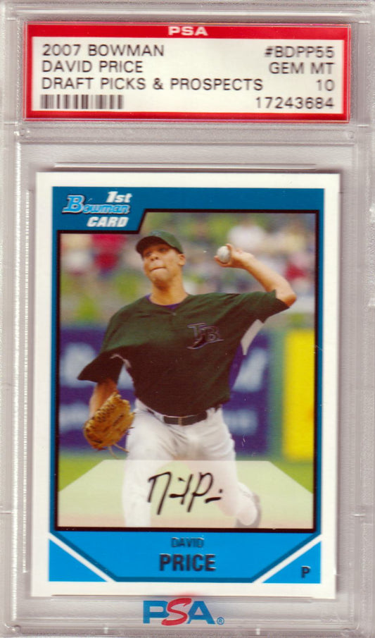 DAVID PRICE 2007 Bowman Draft Picks 1st RC Rookie #BDPP55 PSA 10 GEM MINT RAYS - Columbia Hobby - Sports Card Boxes - Toploaders - Card Savers