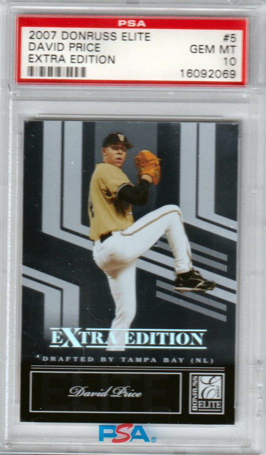 DAVID PRICE 2007 Donruss Elite Extra Edition RC Rookie #5 PSA 10 GEM MINT RAYS - Columbia Hobby - Sports Card Boxes - Toploaders - Card Savers