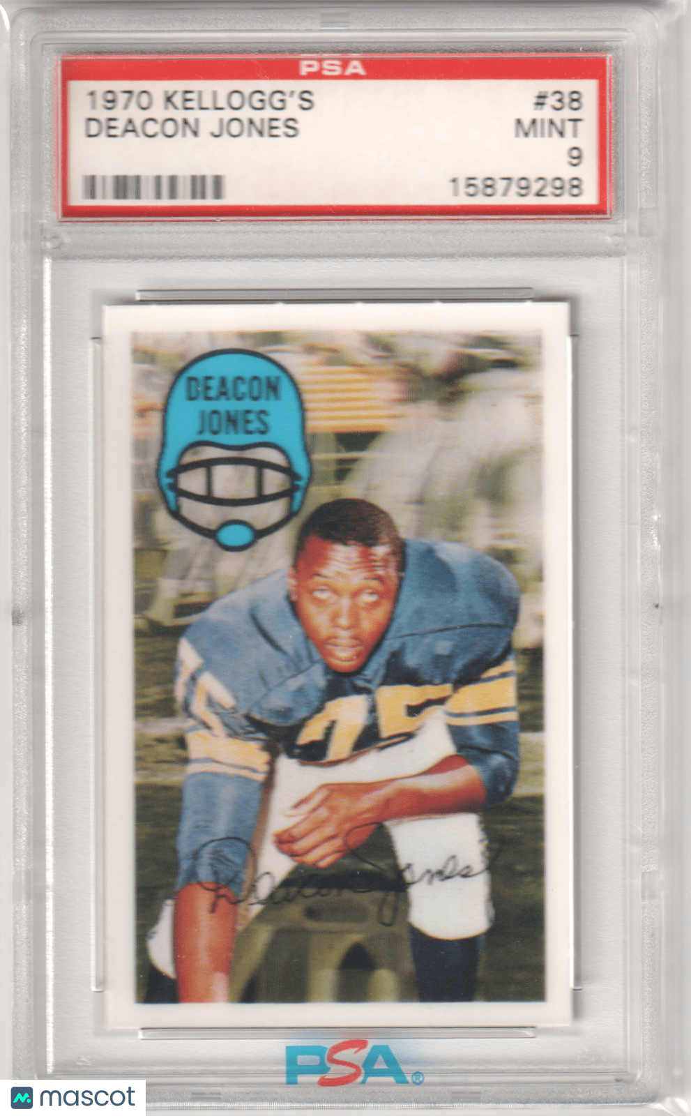 DEACON JONES 1970 Kellogg's 38 PSA 9 MINT - RAMS - Columbia Hobby - Sports Card Boxes - Toploaders - Card Savers