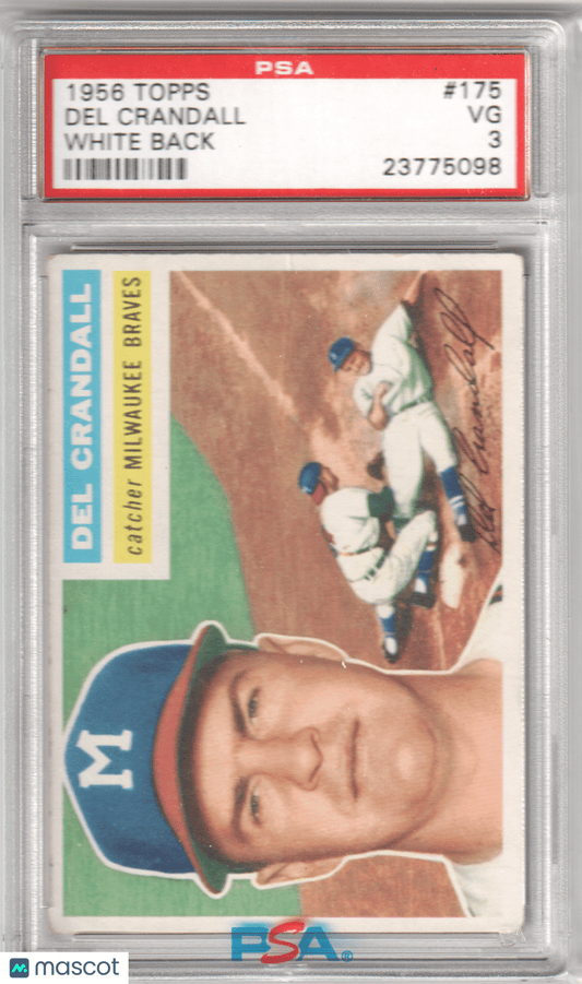 DEL CRANDAL 1956 Topps #175 White Back PSA 3 VG - BRAVES - Columbia Hobby - Sports Card Boxes - Toploaders - Card Savers