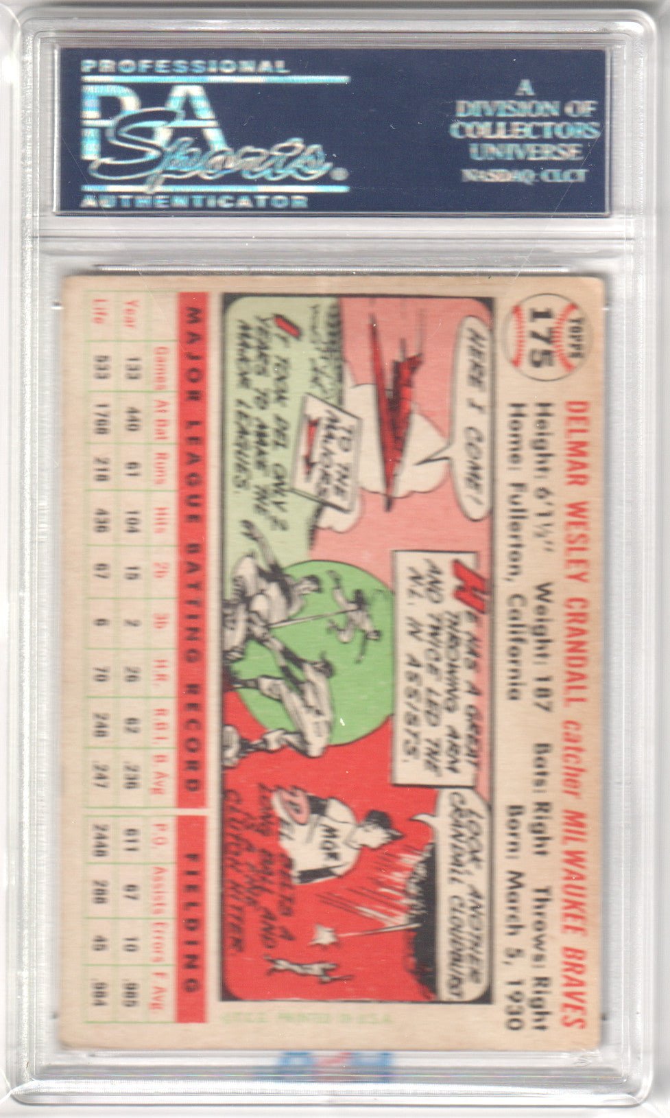 DEL CRANDAL 1956 Topps #175 White Back PSA 3 VG - BRAVES - Columbia Hobby - Sports Card Boxes - Toploaders - Card Savers