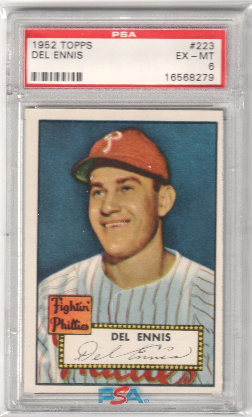 DEL ENNIS 1952 Topps #223 PSA 6 EX - MT - PHILLIES - Columbia Hobby - Sports Card Boxes - Toploaders - Card Savers