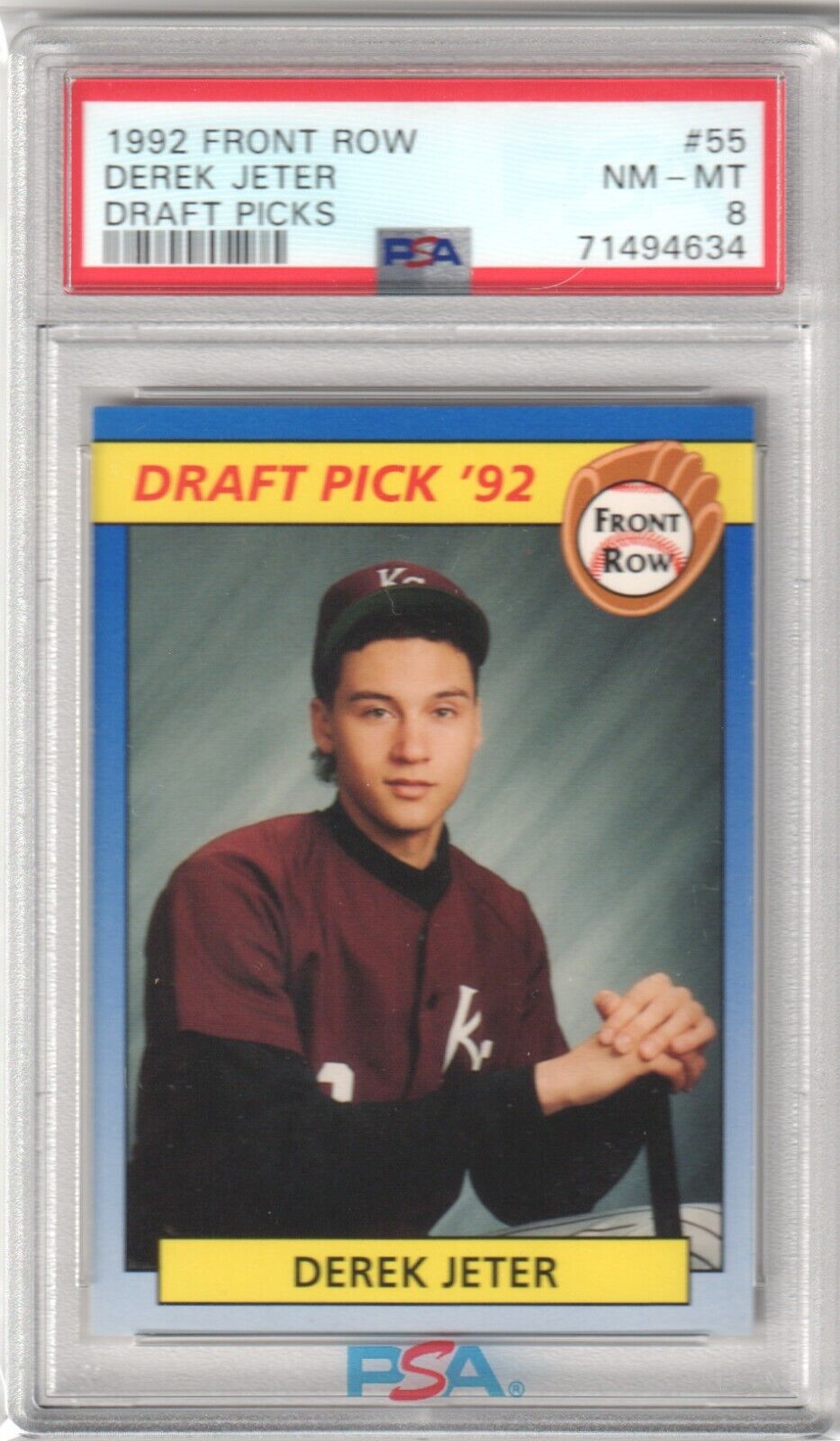 DEREK JETER 1992 Front Row Draft Picks RC Rookie #55 PSA 8 NM - MT - YANKEES - Columbia Hobby - Sports Card Boxes - Toploaders - Card Savers