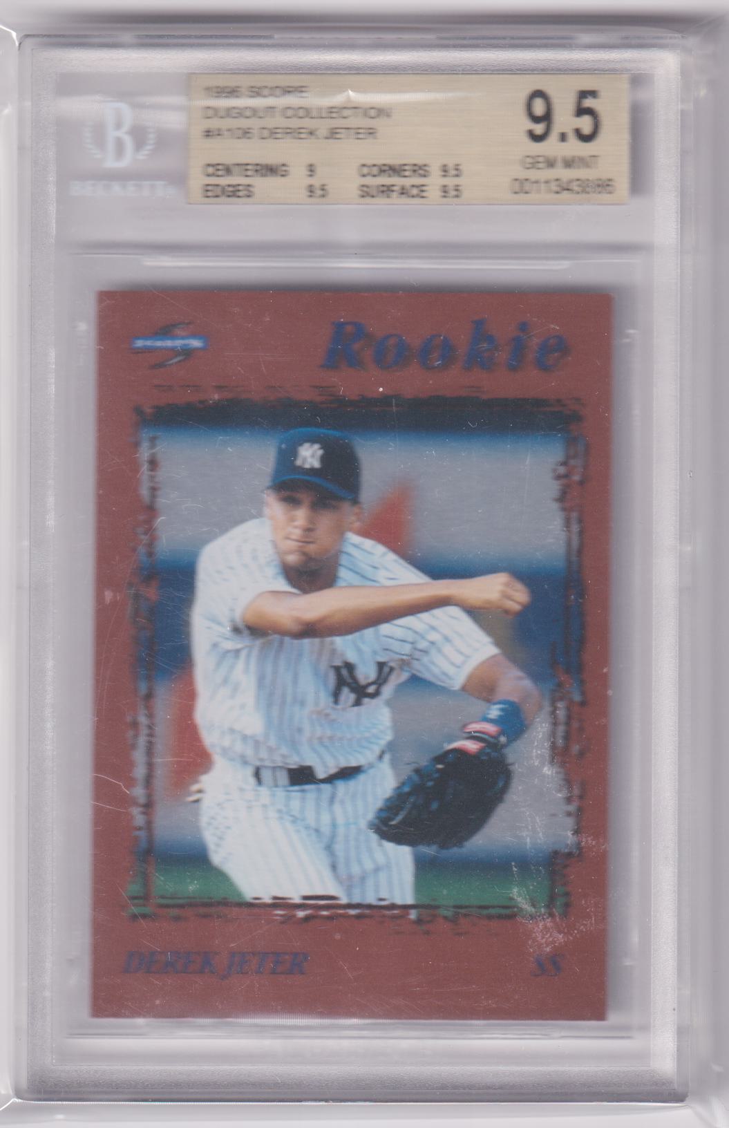 DEREK JETER 1996 Score Dugout Collection Rookie RC #A106 BGS 9.5 GEM MINT - Columbia Hobby - Sports Card Boxes - Toploaders - Card Savers