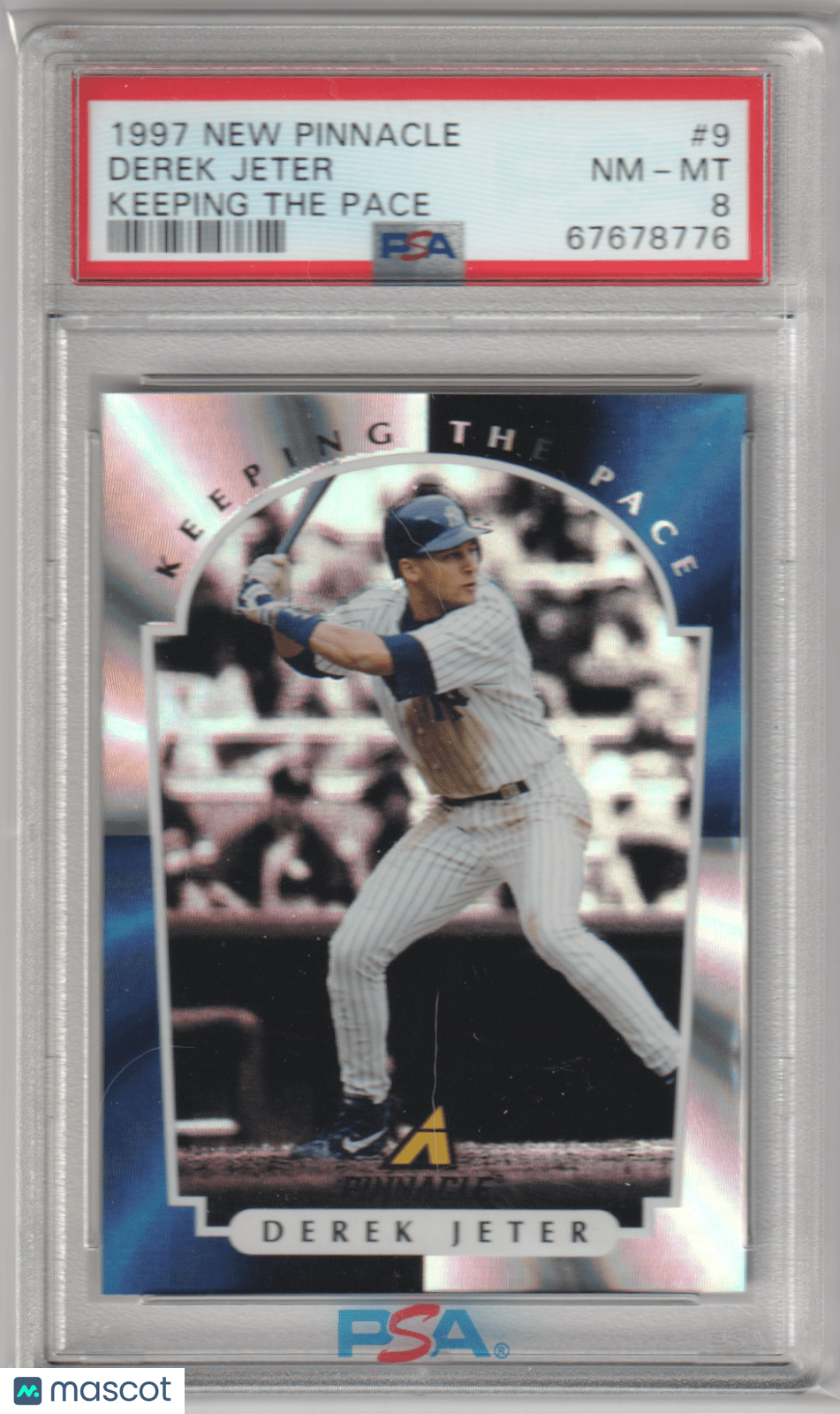 DEREK JETER 1997 New Pinnacle Keeping The Pace 9 PSA 8 NM - MT - YANKEES - Columbia Hobby - Sports Card Boxes - Toploaders - Card Savers