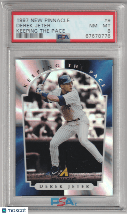 DEREK JETER 1997 New Pinnacle Keeping The Pace 9 PSA 8 NM - MT - YANKEES - Columbia Hobby - Sports Card Boxes - Toploaders - Card Savers