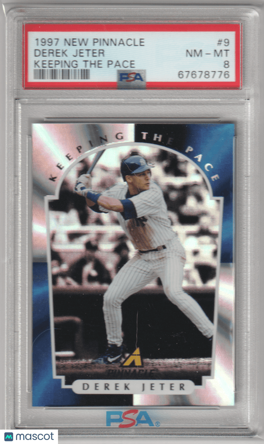 DEREK JETER 1997 New Pinnacle Keeping The Pace 9 PSA 8 NM - MT - YANKEES - Columbia Hobby - Sports Card Boxes - Toploaders - Card Savers