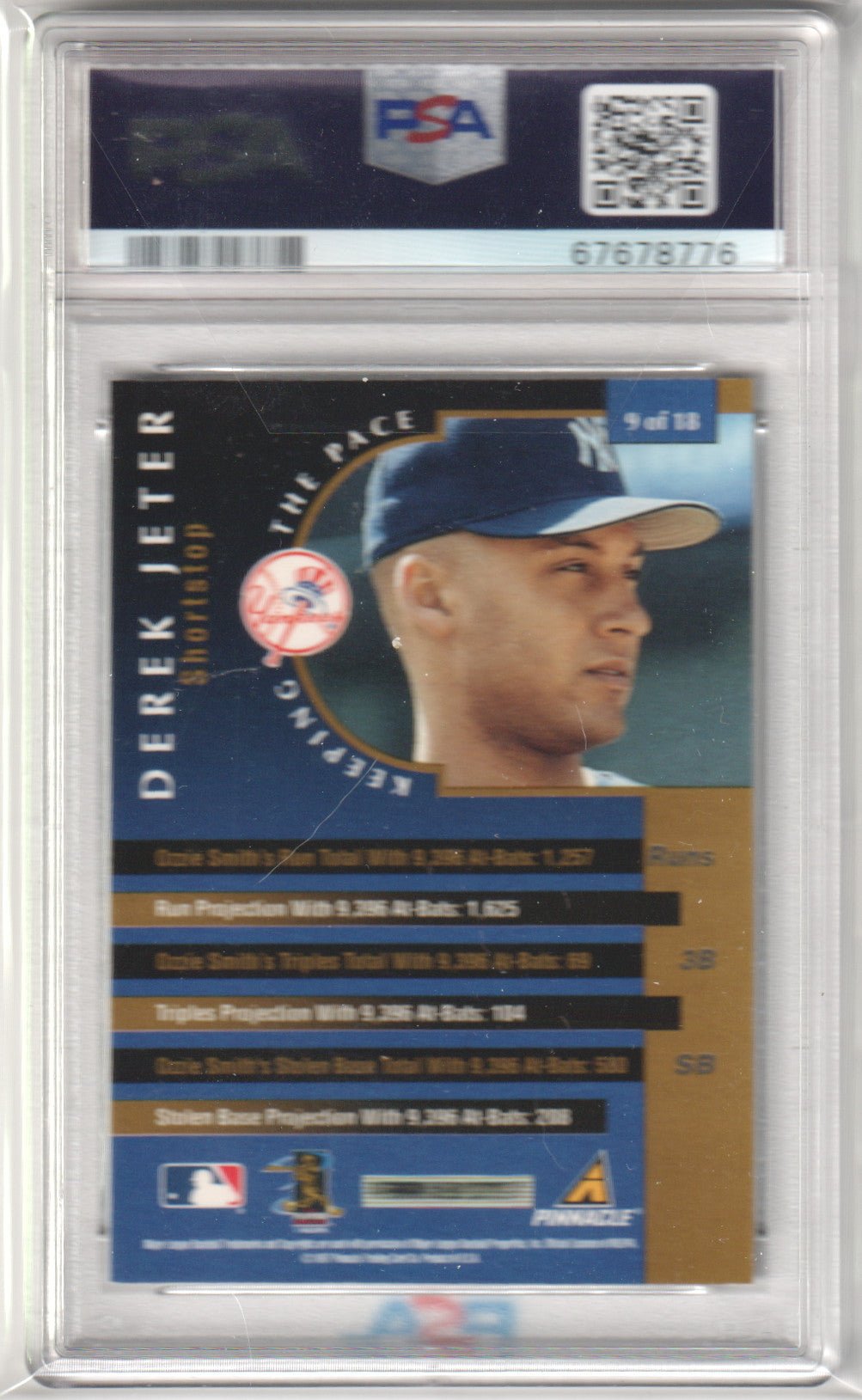 DEREK JETER 1997 New Pinnacle Keeping The Pace 9 PSA 8 NM - MT - YANKEES - Columbia Hobby - Sports Card Boxes - Toploaders - Card Savers