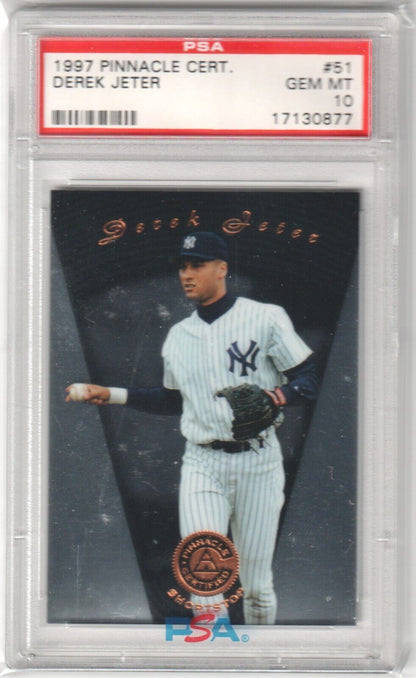 DEREK JETER 1997 Pinnacle Certified #51 PSA 10 GEM MINT - YANKEES - Columbia Hobby - Sports Card Boxes - Toploaders - Card Savers