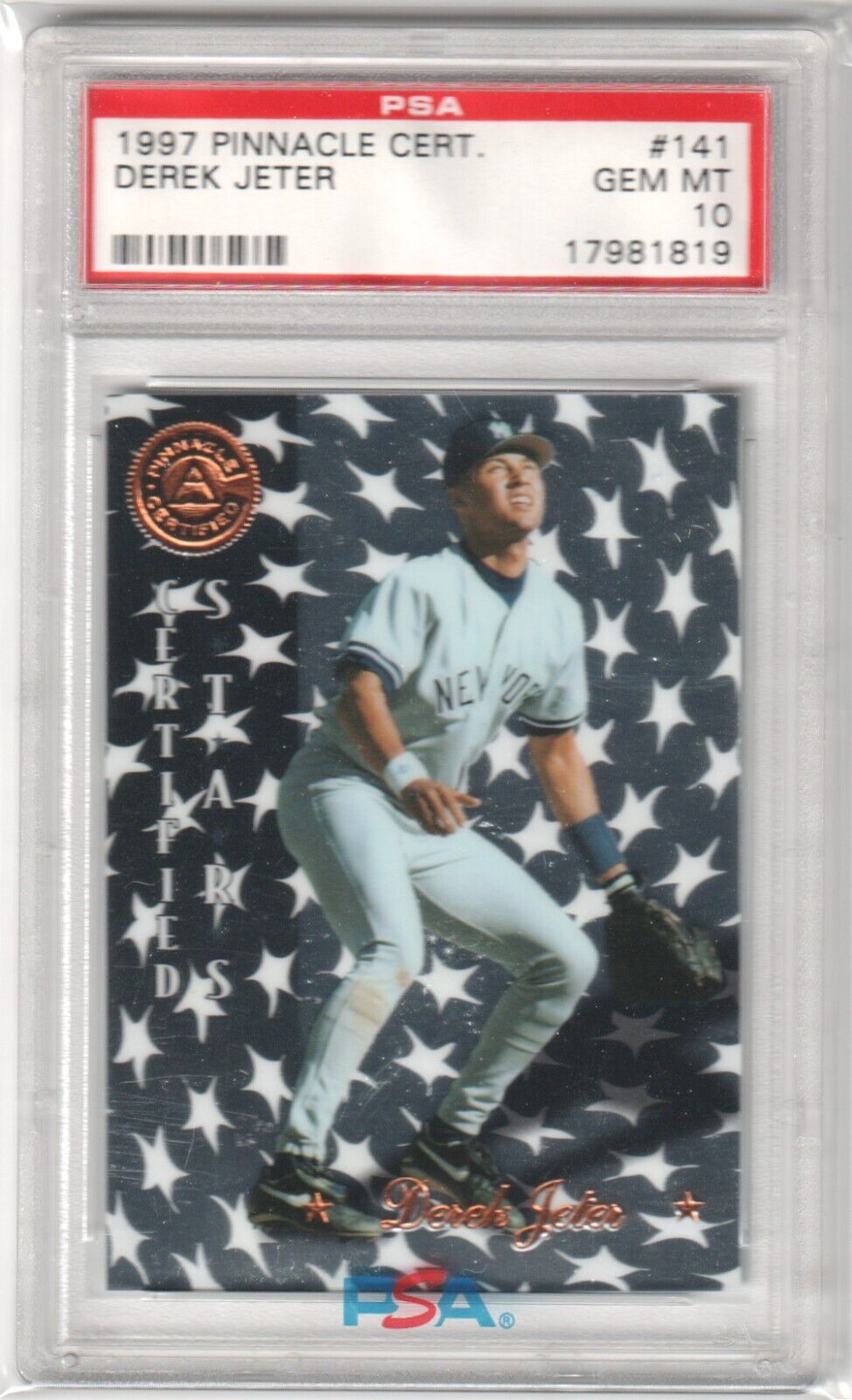 DEREK JETER 1997 Pinnacle Certified Star #141 PSA 10 GEM MINT - YANKEES - Columbia Hobby - Sports Card Boxes - Toploaders - Card Savers