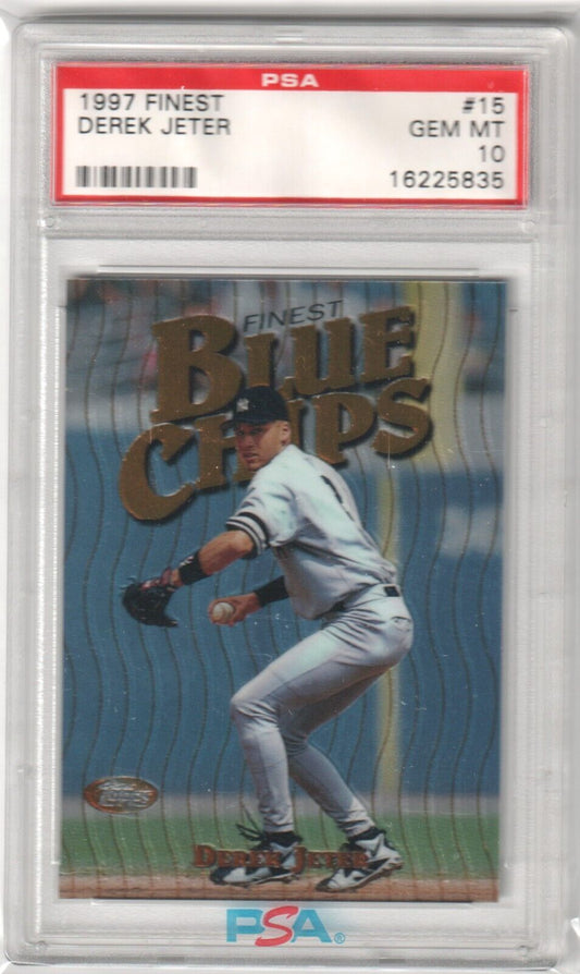 DEREK JETER 1997 Topps Finest Blue Chips #15 PSA 10 GEM MINT - YANKEES - Columbia Hobby - Sports Card Boxes - Toploaders - Card Savers