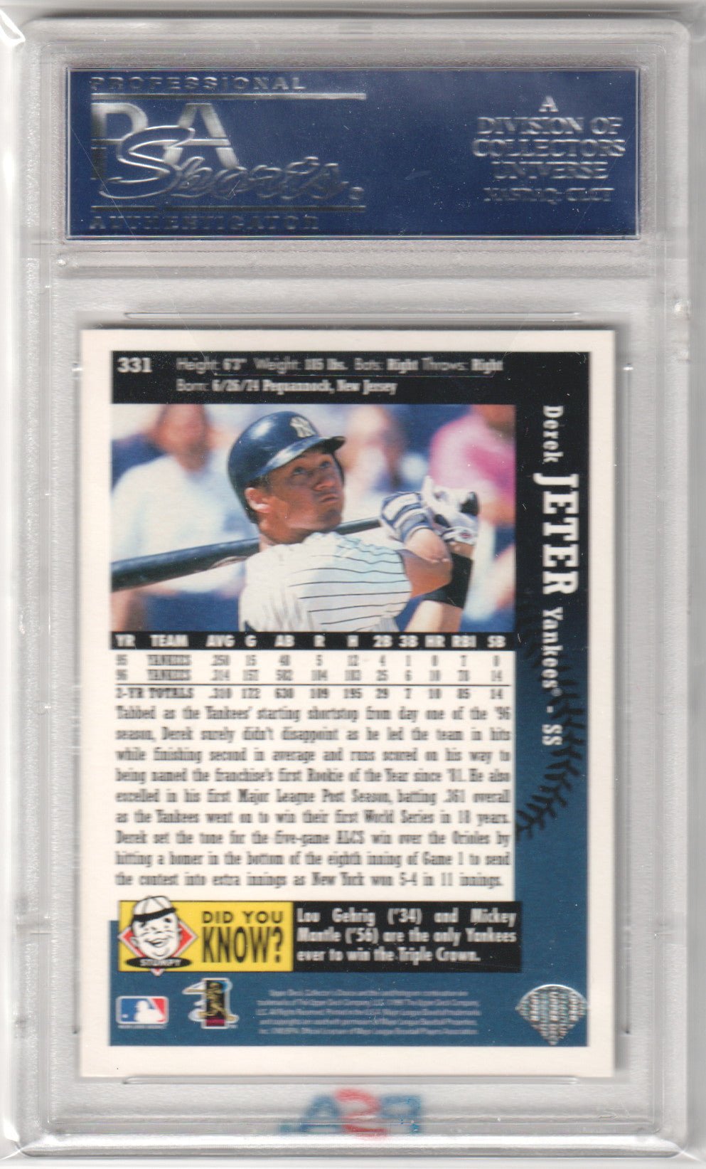 DEREK JETER 1997 UD Collector's Choice #331 PSA 10 GEM MINT - YANKEES - Columbia Hobby - Sports Card Boxes - Toploaders - Card Savers