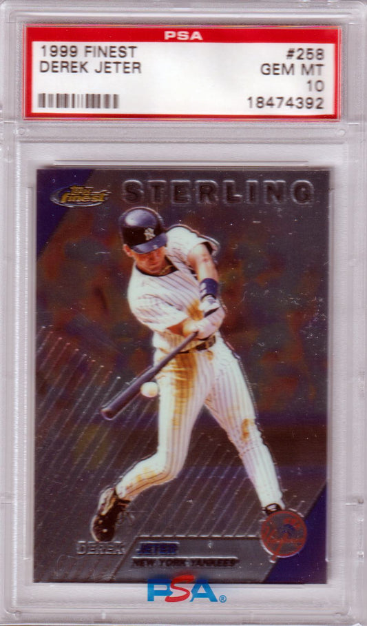 DEREK JETER 1999 Topps Finest Sterling #258 PSA 10 GEM MINT - YANKEES - Columbia Hobby - Sports Card Boxes - Toploaders - Card Savers