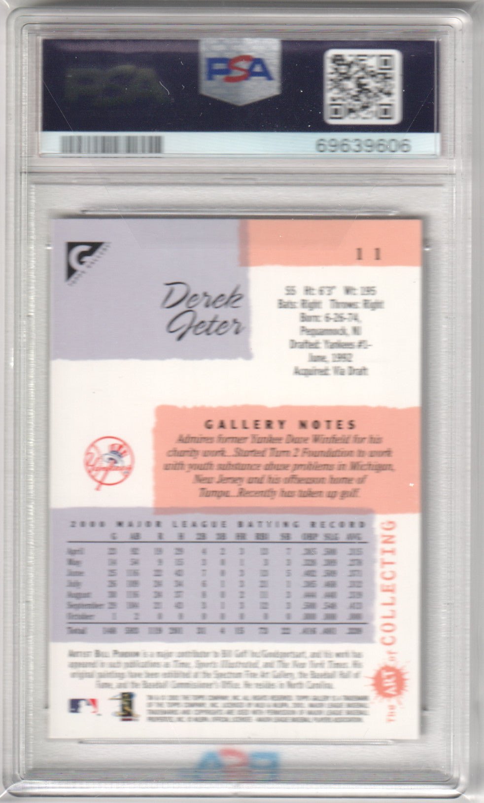 DEREK JETER 2001 Topps Gallery 11 PSA 9 MINT - YANKEES - Columbia Hobby - Sports Card Boxes - Toploaders - Card Savers