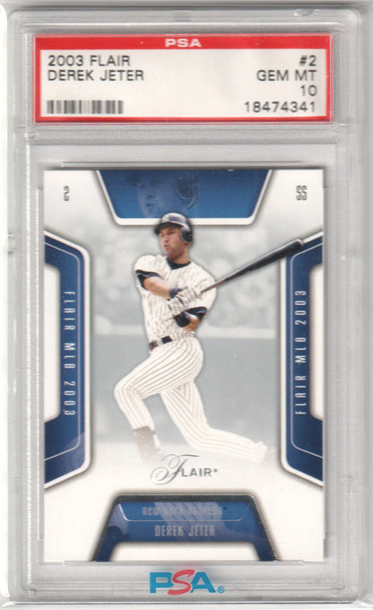 DEREK JETER 2003 Flair #2 PSA 10 GEM MINT - YANKEES - Columbia Hobby - Sports Card Boxes - Toploaders - Card Savers
