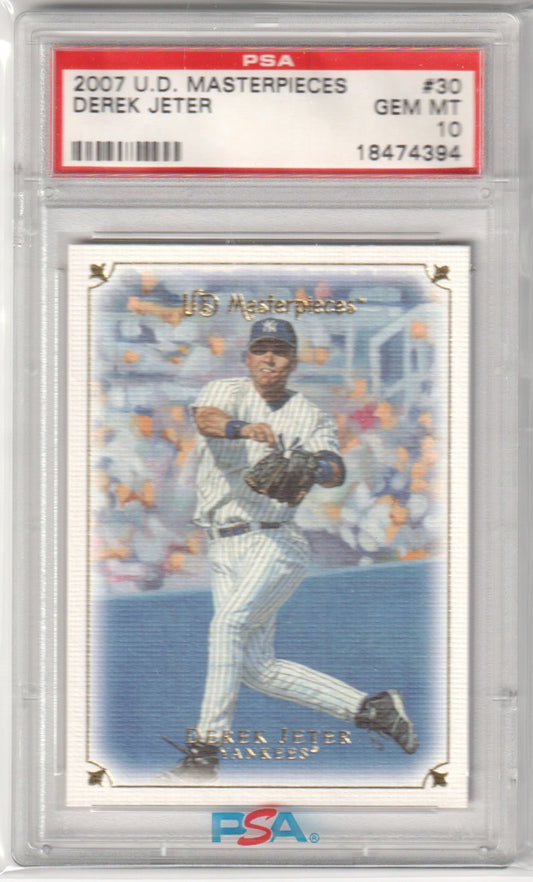 DEREK JETER 2007 Upper Deck Masterpieces #30 PSA 10 GEM MINT - YANKEES - Columbia Hobby - Sports Card Boxes - Toploaders - Card Savers