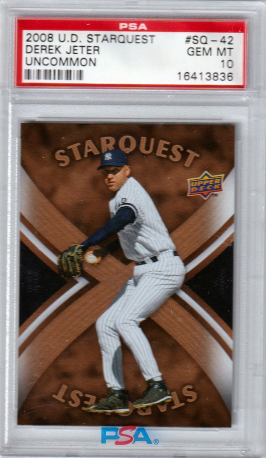 Derek Jeter 2008 Upper Deck Starquest #SQ - 42 Uncommon PSA 10 - Columbia Hobby - Sports Card Boxes - Toploaders - Card Savers