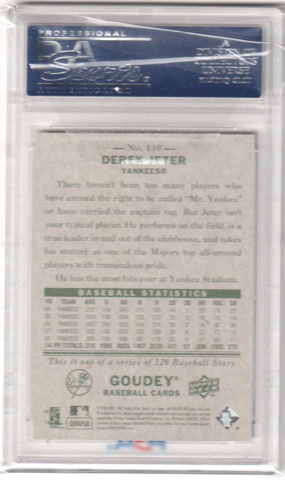 DEREK JETER 2009 Upper Deck Goudey #130 PSA 10 GEM MINT - YANKEES - Columbia Hobby - Sports Card Boxes - Toploaders - Card Savers