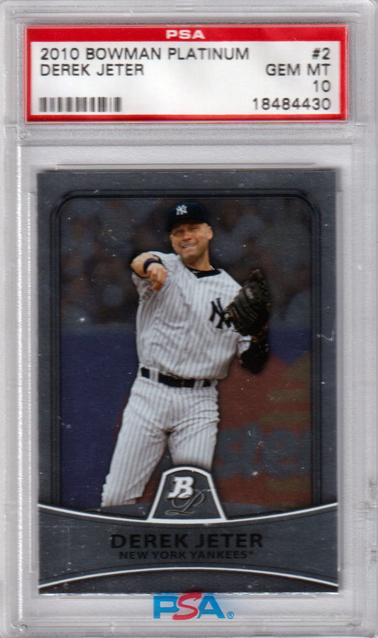 DEREK JETER 2010 Bowman Platinum #2 PSA 10 GEM MINT - YANKEES - Columbia Hobby - Sports Card Boxes - Toploaders - Card Savers