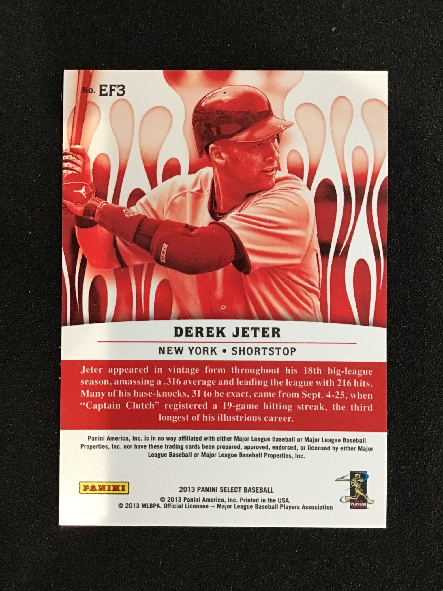 DEREK JETER 2013 Panini Select En Fuego #EF3 Yankees - Columbia Hobby - Sports Card Boxes - Toploaders - Card Savers