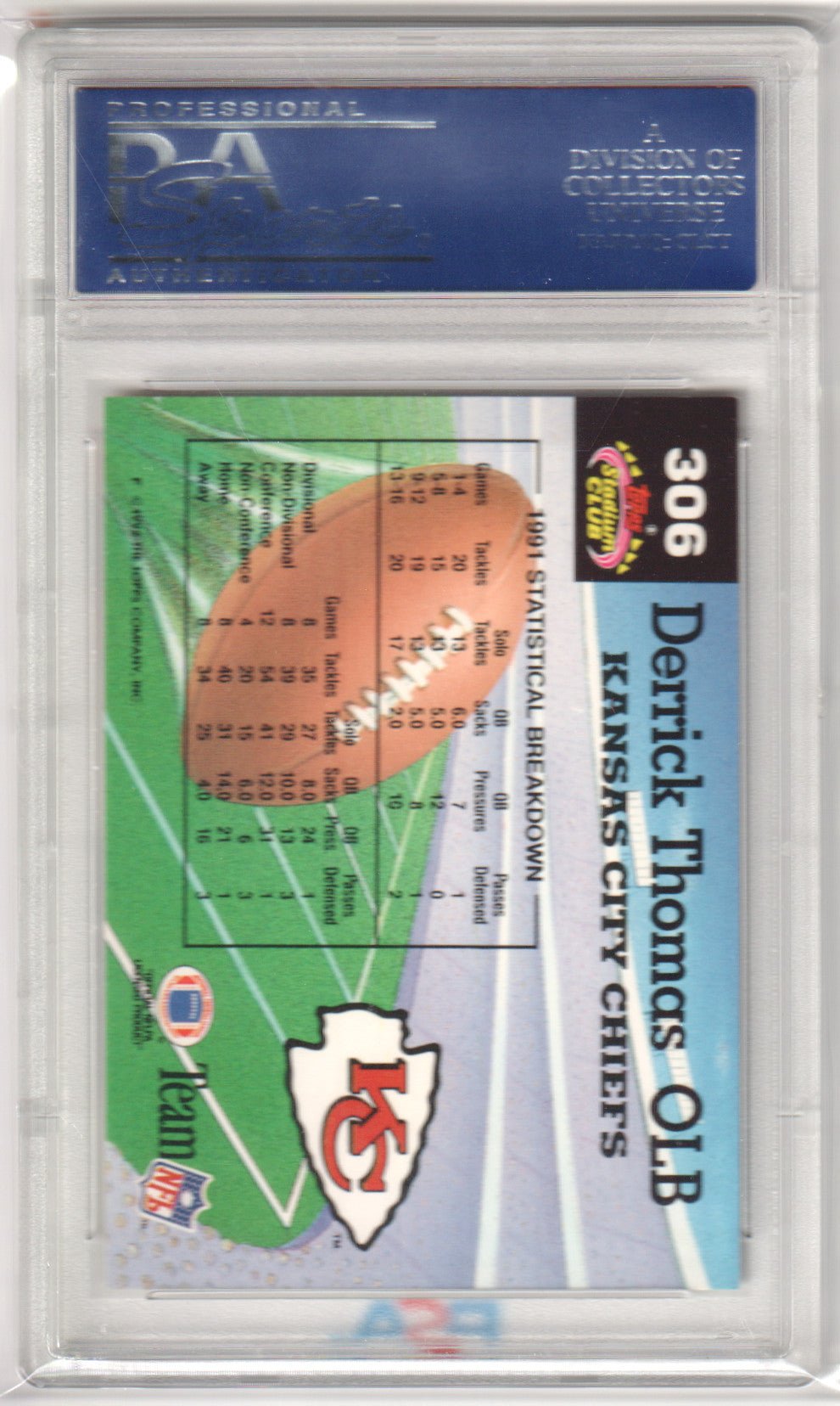 DERRICK THOMAS 1992 Topps Stadium Club 306 PSA 10 GEM MINT - CHIEFS - Columbia Hobby - Sports Card Boxes - Toploaders - Card Savers