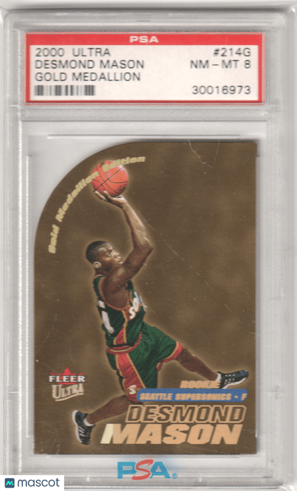 DESMOND MASON 2000 Ultra 214G Gold Medallion PSA 8 NM - MT - SUPERSONICS Pop 1 - Columbia Hobby - Sports Card Boxes - Toploaders - Card Savers
