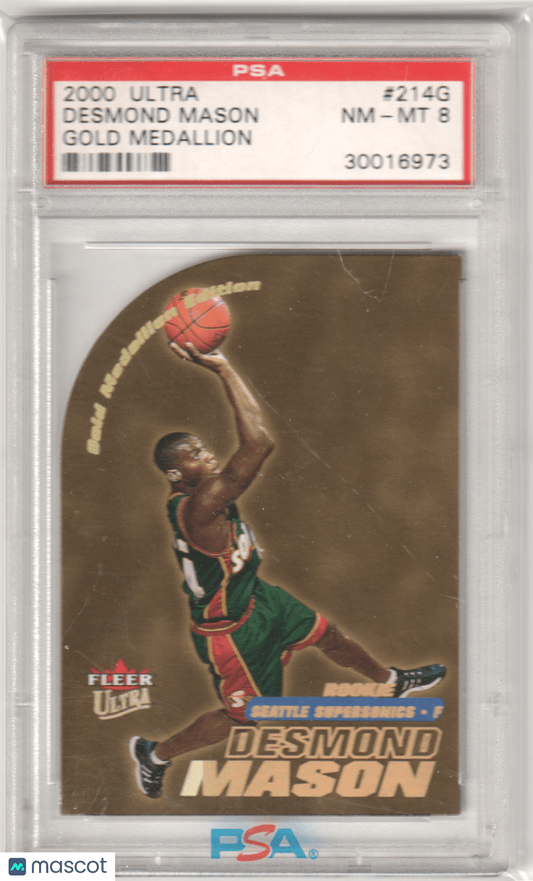 DESMOND MASON 2000 Ultra 214G Gold Medallion PSA 8 NM - MT - SUPERSONICS Pop 1 - Columbia Hobby - Sports Card Boxes - Toploaders - Card Savers