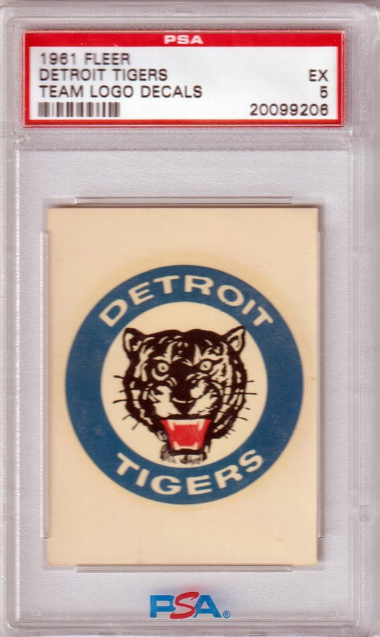 DETROIT TIGERS 1961 Fleer Team Logo Decals PSA 5 EX - Columbia Hobby - Sports Card Boxes - Toploaders - Card Savers