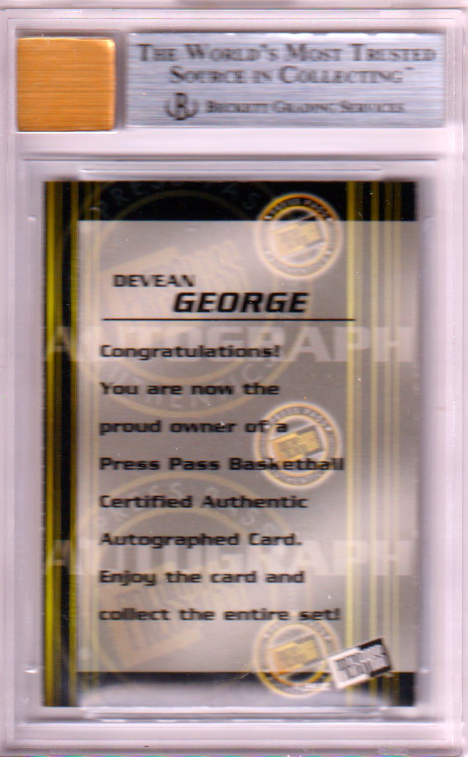 DEVEAN GEORGE 1999 Press Pass Authentics Autograph #15 BGS 8.5 LAKERS - Columbia Hobby - Sports Card Boxes - Toploaders - Card Savers
