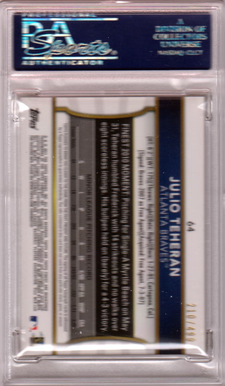 JULIO TEHERAN 2011 Topps Finest #64 Dual Relic Auto Autograph Refractor PSA 9