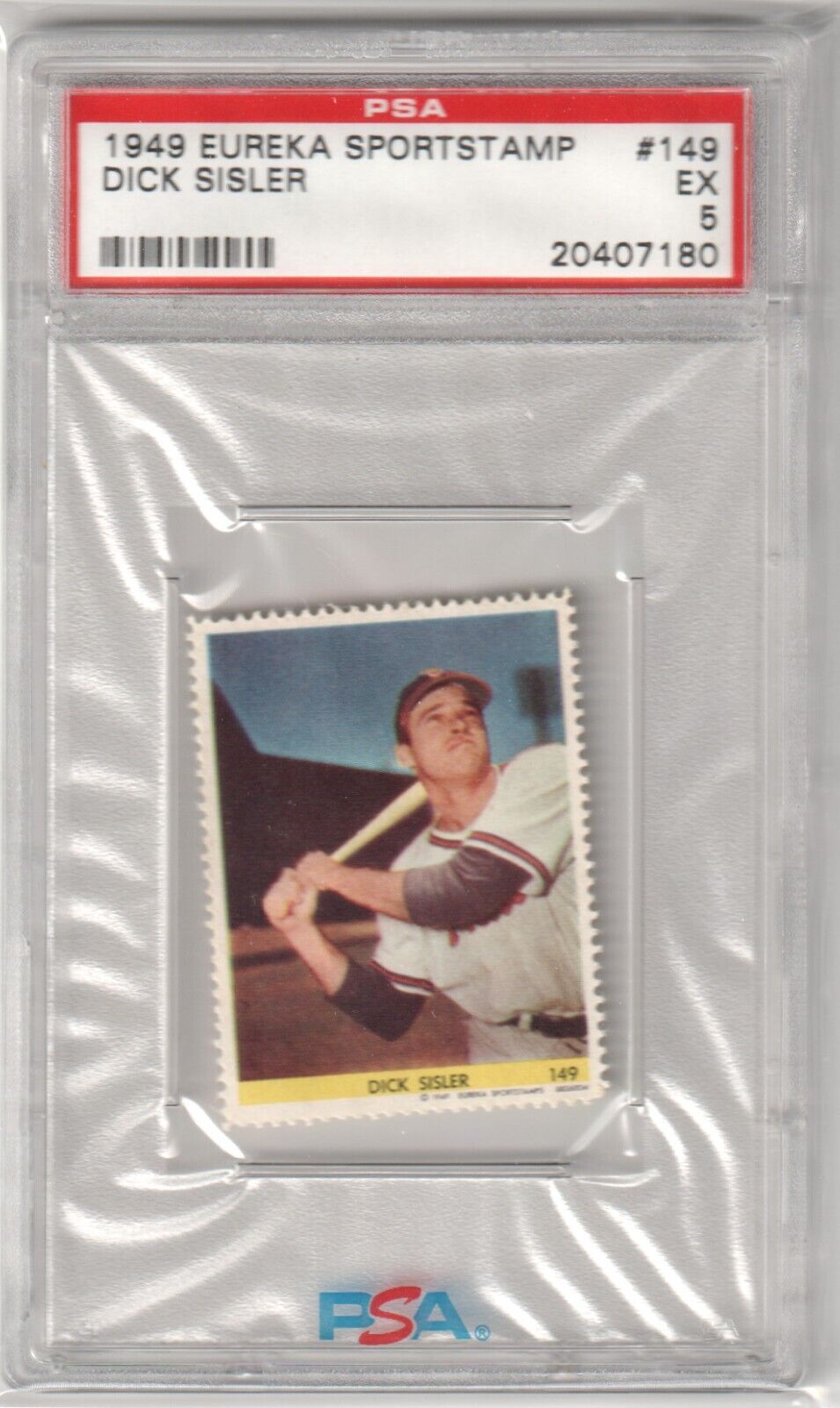 DICK SISLER 1949 Eureka Sportstamp #149 PSA 5 EX - CARDINALS - Columbia Hobby - Sports Card Boxes - Toploaders - Card Savers