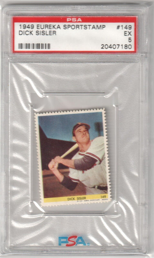 DICK SISLER 1949 Eureka Sportstamp #149 PSA 5 EX - CARDINALS - Columbia Hobby - Sports Card Boxes - Toploaders - Card Savers
